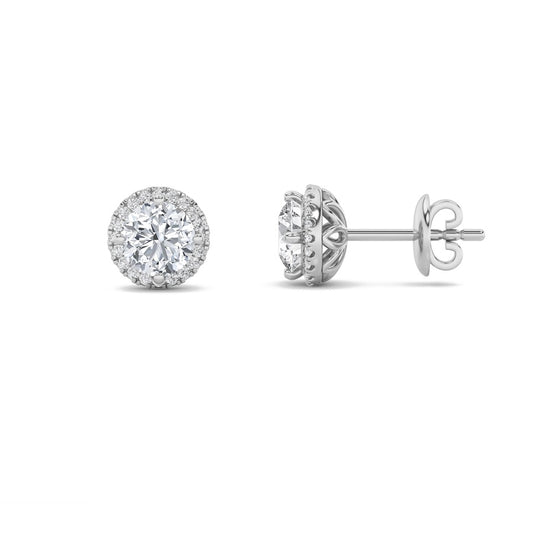 1CTW Round Shaped Lab Grown Diamond (F/VS) Halo Stud Earrings in 14K Gold