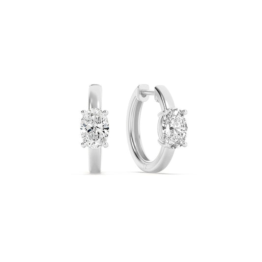 1.5Cttw Oval Shaped Lab Grown Diamond (F/VS) Solitaire Huggie Earrings in 14K Gold