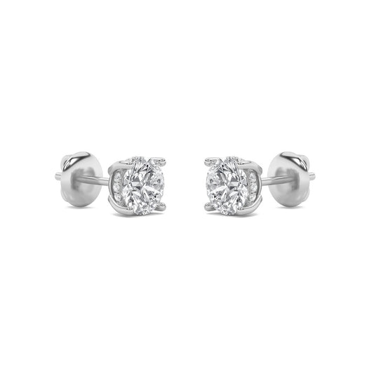 3CTW Round Shaped Lab Grown Diamond (F/VS) Hidden Halo Stud Earrings in 14K Gold