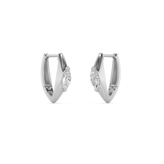 1CTW Marquise Shaped Lab Grown Diamond (F/VS) Solitaire Huggie  Earrings in 14K Gold