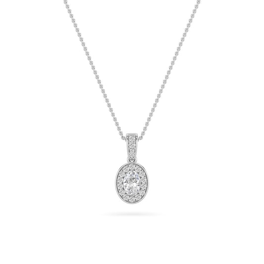 1.25CTW Oval Shaped Lab Grown Diamond (F/VS) Halo Pendant in 14K Gold