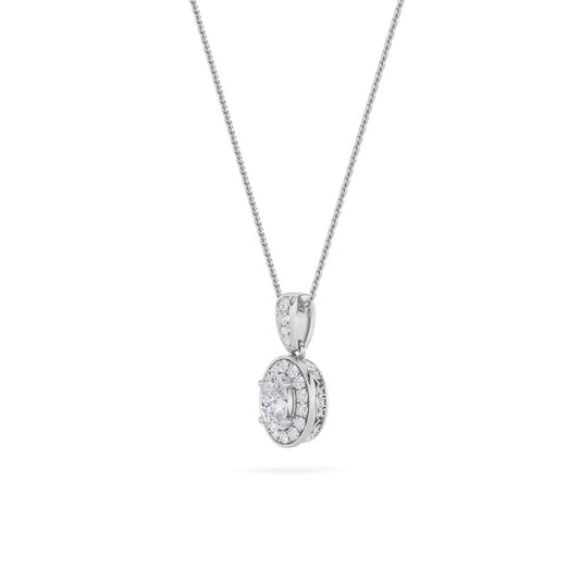 1.25CTW Oval Shaped Lab Grown Diamond (F/VS) Halo Pendant in 14K Gold
