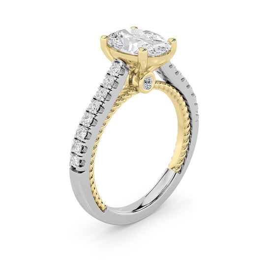 2Cttw Oval Shaped Lab Grown Diamond (F/VS) Two Tone Accented Rope Design Engagement Ring in 14K Gold