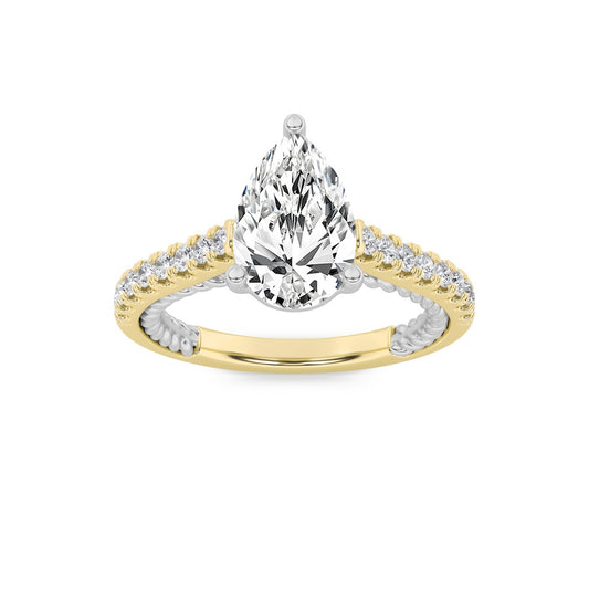 2Cttw Pear Shaped Lab Grown Diamond (F/VS) Two Tone Accented Rope Design Engagement Ring in 14K Gold