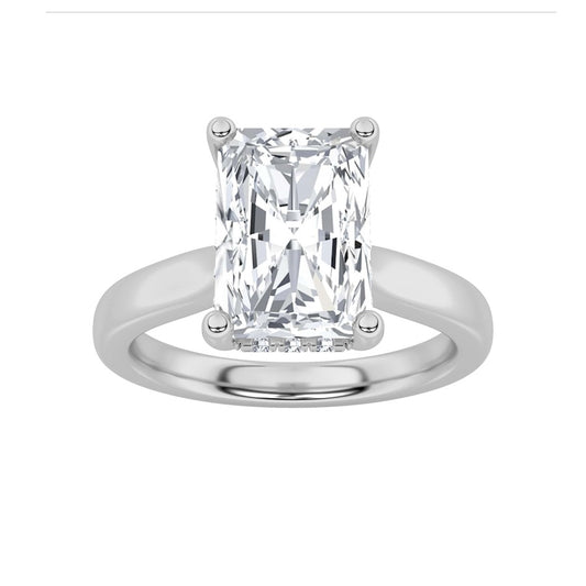1Cttw Radiant Shaped Lab Grown Diamond (F/VS) Hidden Halo Cathedral Shank Engagement Ring in 14K Gold