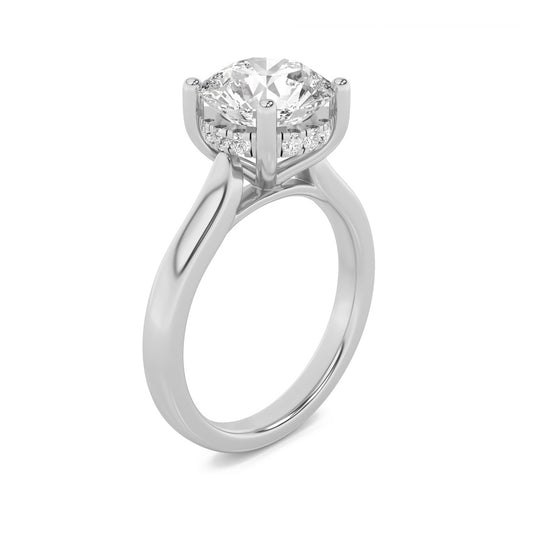 2Cttw Round Shaped Lab Grown Diamond (F/VS) Hidden Halo Cathedral Shank Engagement Ring in 14K Gold