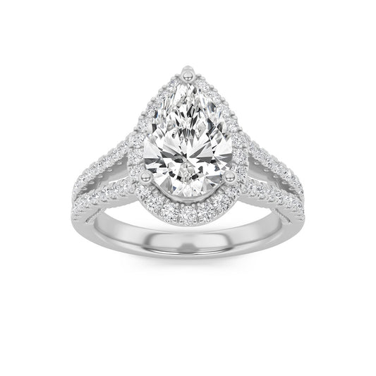 2Cttw Pear Shaped Lab Grown Diamond (F/VS) Split Shank Accented Ring in 14K Gold