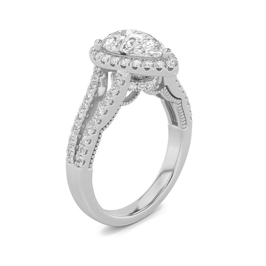 2Cttw Pear Shaped Lab Grown Diamond (F/VS) Split Shank Accented Ring in 14K Gold