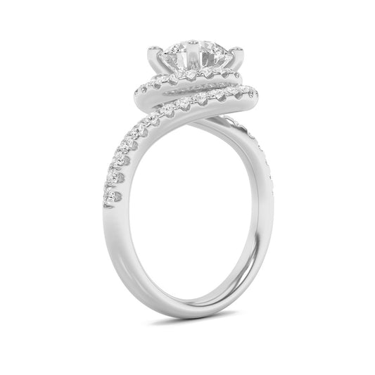 2Cttw Round Shaped Lab Grown Diamond (F/VS) SwirlAccented Engagement Ring in 14K Gold