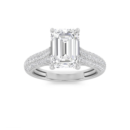 1.5Cttw Emerald Shaped Lab Grown Diamond (F/VS) Hidden Halo Accented Engagement Ring in 14K Gold