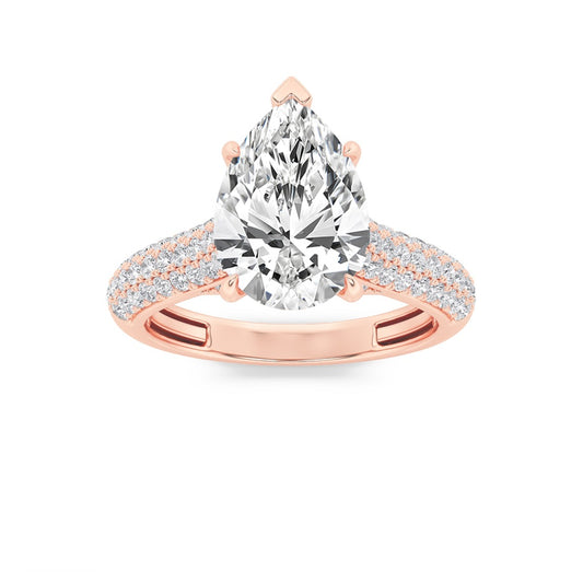 1.5Cttw Pear Shaped Lab Grown Diamond (F/VS) Hidden Halo Accented Engagement Ring in 14K Gold