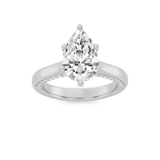 1.25Cttw Pear Shaped Lab Grown Diamond (F/VS) Tulip Motif Accented Engagement Ring in 14K Gold