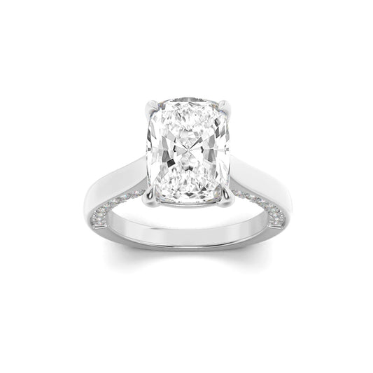 2.5Cttw Elongated Cushion Shaped Lab Grown Diamond (F/VS) Accented Bridge Shank Engagement Ring in 14K Gold