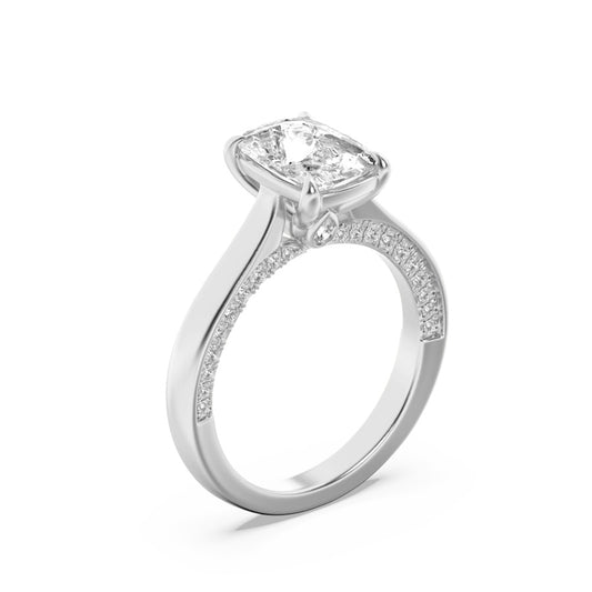 2.5Cttw Elongated Cushion Shaped Lab Grown Diamond (F/VS) Accented Bridge Shank Engagement Ring in 14K Gold