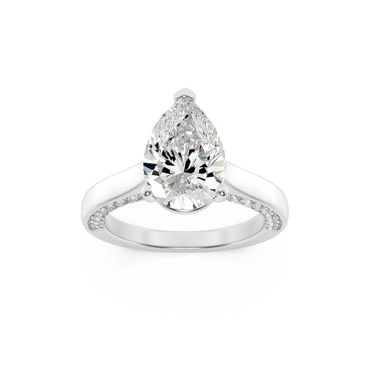 2Cttw Pear Shaped Lab Grown Diamond (F/VS) Accented Bridge Shank Engagement Ring in 14K Gold