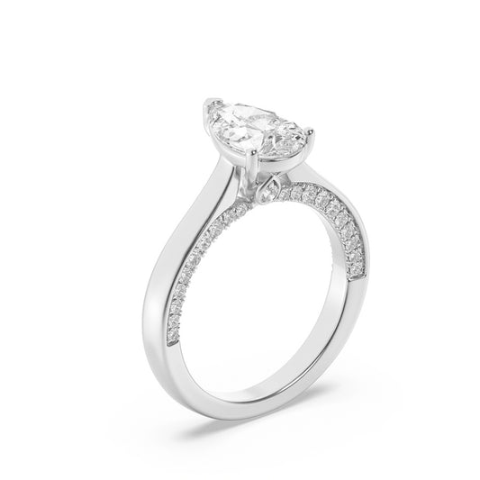 2Cttw Pear Shaped Lab Grown Diamond (F/VS) Accented Bridge Shank Engagement Ring in 14K Gold