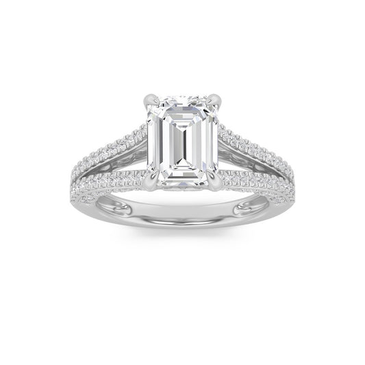 2Cttw Emerald Shaped Lab Grown Diamond (G/VS) Split Shank Accented Engagement Ring in 14K Gold