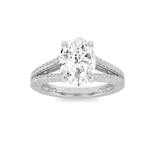 2Cttw Oval Shaped Lab Grown Diamond (F/VS) Split Shank Accented Engagement Ring in 14K Gold