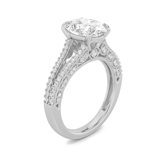 2Cttw Oval Shaped Lab Grown Diamond (F/VS) Split Shank Accented Engagement Ring in 14K Gold