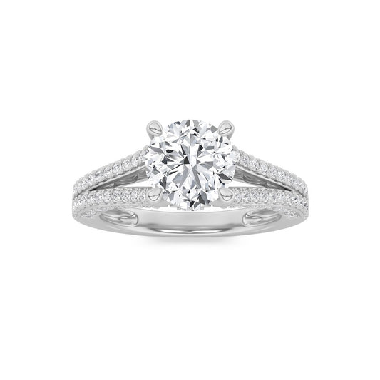2Cttw Round Shaped Lab Grown Diamond (F/VS) SplitShank Accented Engagement Ring in 14K Gold