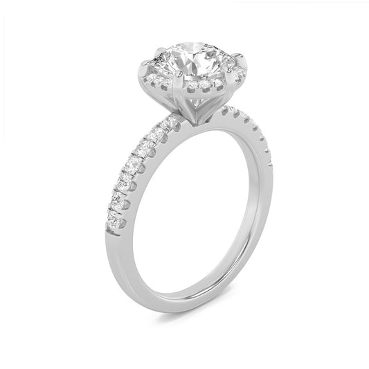 2Cttw Round Shaped Lab Grown Diamond (F/VS) Halo Accented Engagement Ring in 14K Gold