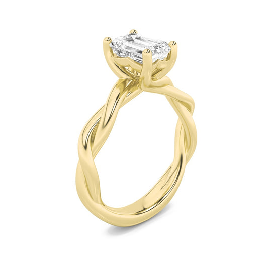 1Cttw Radiant Shaped Lab Grown Diamond (F/VS) Twisted Shank Solitaire Engagement Ring in 14K Gold
