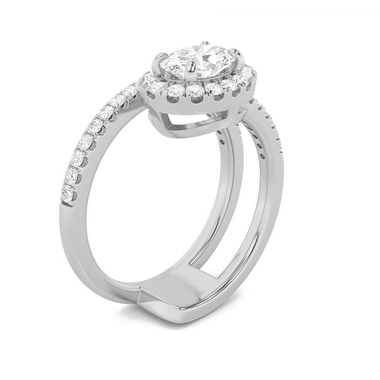 1Cttw Oval Shaped Lab Grown Diamond (F/VS) Halo Accented Fashion Ring in 14K Gold
