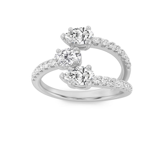 1Cttw Oval Shaped Lab Grown Diamond (F/VS) Three Stone Fashion Ring in 14K Gold