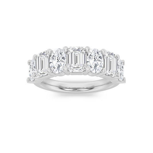 3Cttw Emerald Shaped Lab Grown Diamond (F/VS) Seven Stone Band Ring in 14K Gold