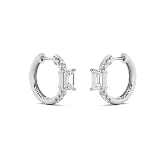 1.5Cttw Emerald Shaped Lab Grown Diamond (F/VS) Solitare Accent Huggie Earrings in 10K Gold