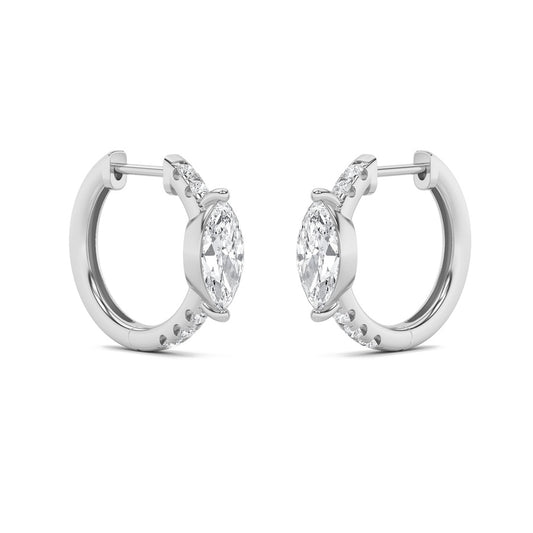 1.5Cttw Marquise Shaped Lab Grown Diamond (F/VS) Solitare Accent Huggie Earrings in 10K Gold