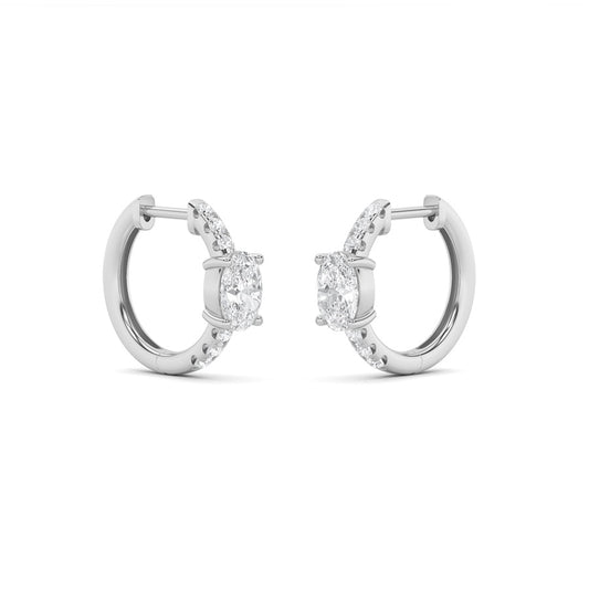 1.5Cttw Oval Shaped Lab Grown Diamond (F/VS) Solitare Accent Huggie Earrings in 14K Gold