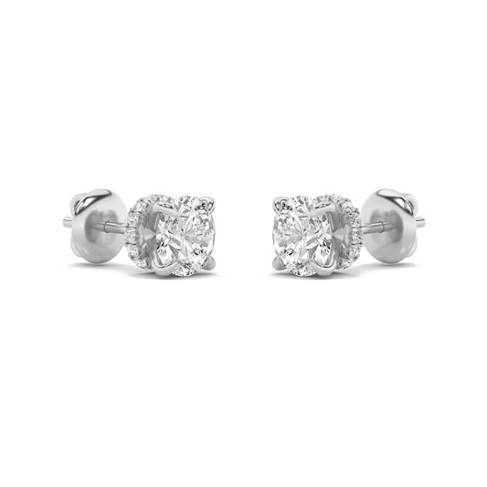 5CTW Round Shaped Lab Grown Diamond (F/VS) Hidden Halo Stud Earrings in 14K Gold