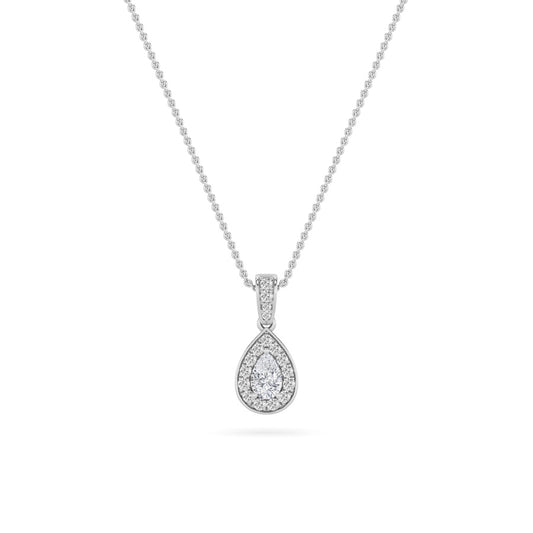 0.75Cttw Pear Shaped Lab Grown Diamond (F/VS) Halo Pendant in 14K Gold