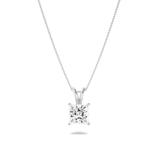 1CTW Princess Shaped Lab Grown Diamond (F/VS) Split Bale Solitaire Pendant in 14K Gold