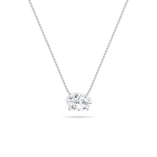 1CTW Oval Shaped Lab Grown Diamond (F/VS) East West Solitaire Necklace in 14K Gold