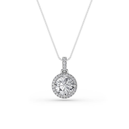2CTW Round Shaped Lab Grown Diamond (F/VS) Halo Pendant in 14K Gold