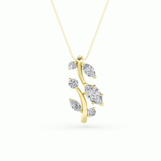 1.5Cttw Marquise Shaped Lab Grown Diamond (F/VS) Leaf Motif Fashion Pendant in 14K Gold