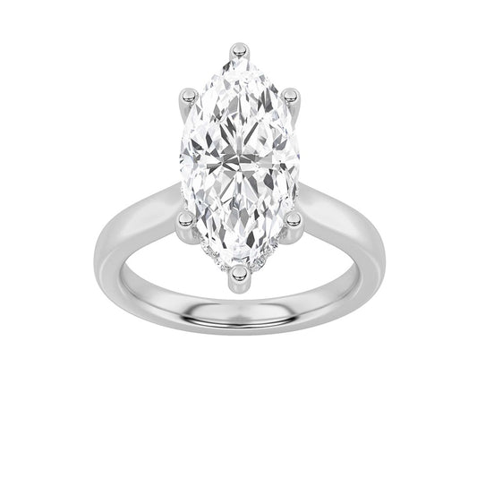 2Cttw Marquise Shaped Lab Grown Diamond (F/VS) Hidden Halo Cathedral Shank Engagement Ring in 14K Gold