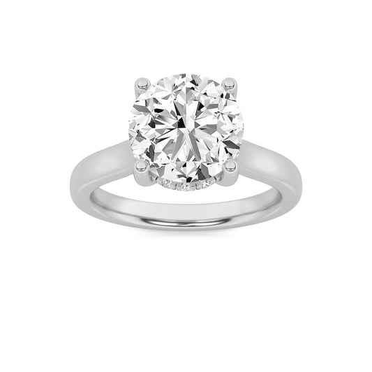 3Cttw Round Shaped Lab Grown Diamond (F/VS) Hidden Halo Cathedral Shank Engagement Ring in 14K Gold