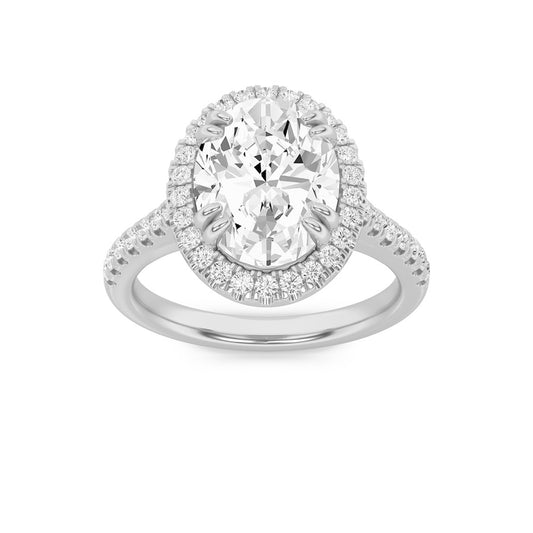 3CTW Oval Shaped Lab Grown Diamond (F/VS) Classic Halo Accented Engagement Ring in 14K Gold
