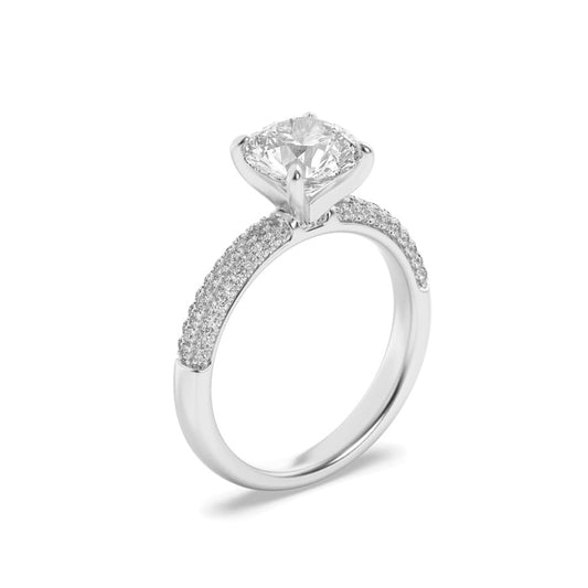 1.5Cttw Round Shaped Lab Grown Diamond (F/VS) Three Row Micro Pave Engagement Ring in 14K Gold