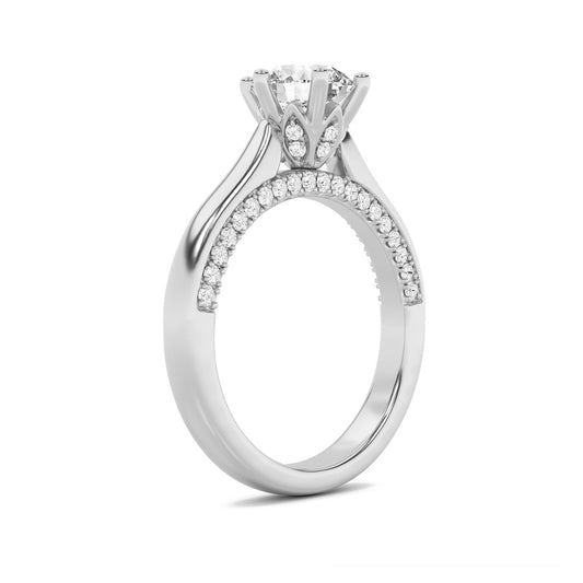 1.25Cttw Round Shaped Lab Grown Diamond (F/VS) Tulip Motif Accented Engagement Ring in 14K Gold
