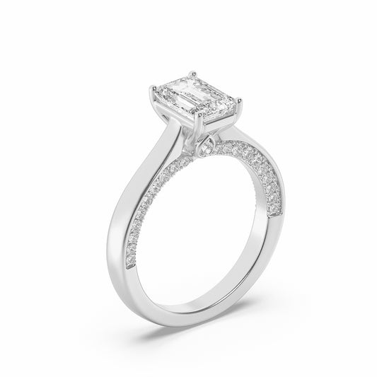 2Cttw Emerald Shaped Lab Grown Diamond (G/VS) Accented Bridge Shank Engagement Ring in 14K Gold