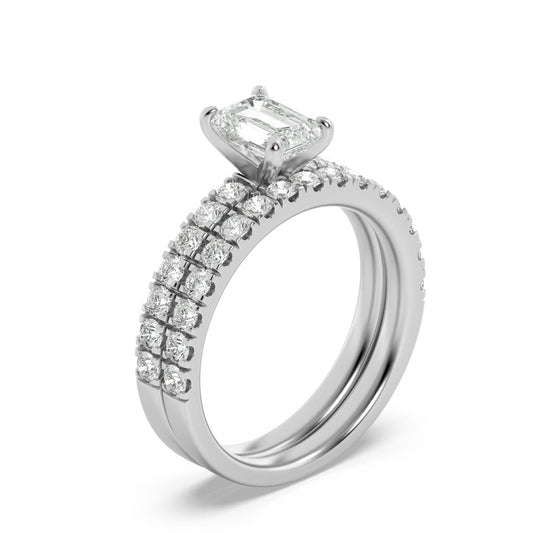 2Cttw Emerald Shaped Lab Grown Diamond (F/VS) Classic Accented  Set With Band and Engagement Ring in 14K Gold