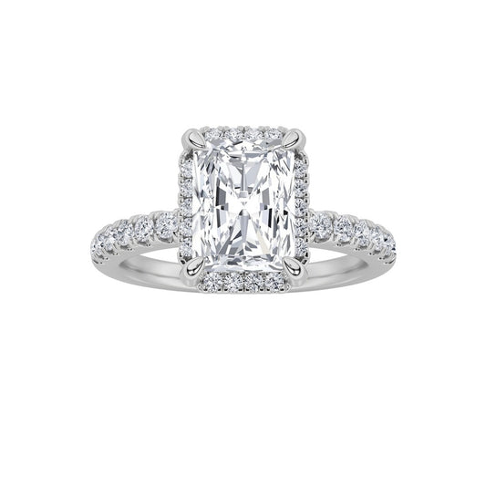 2Cttw Radiant Shaped Lab Grown Diamond (F/VS) Halo Accented Engagement Ring in 14K Gold
