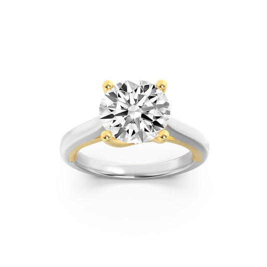 3CTW Round Shaped Lab Grown Diamond (F/VS) Two Tone Cathedral Shank Engagement Ring in 14K Gold