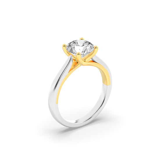 3CTW Round Shaped Lab Grown Diamond (F/VS) Two Tone Cathedral Shank Engagement Ring in 14K Gold