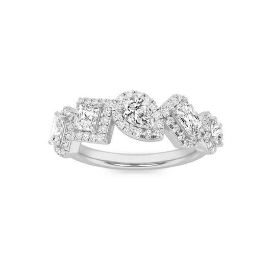 1.5Cttw Mix Shaped Lab Grown Diamond (F/VS) Five Stone Ring in 14K Gold