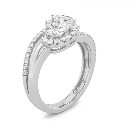 1Cttw Oval Shaped Lab Grown Diamond (F/VS) Accented Toi et Moi Fashiion Ring in 14K Gold